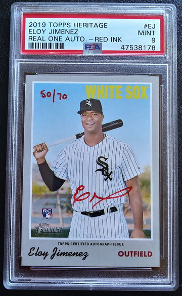 ELOY JIMENEZ 2019 TOPPS HERITAGE REAL ONE AUTO RED INK 