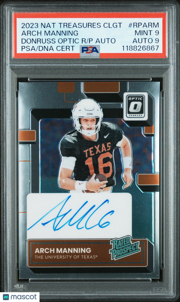 2023 National Treasures Optic Arch Manning #RPARM Rated Rookie Auto PSA 9 Auto 9
