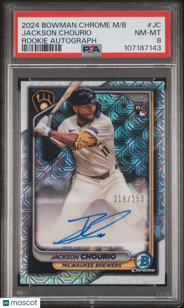 2024 Bowman Chrome Mega Box Mega Chrome Rookie Autographs Jackson Chourio #JC /150 PSA 8