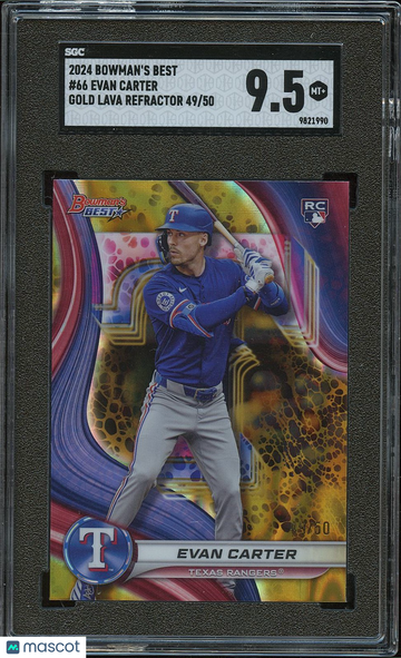 2024 Bowman Evan Carter #66 Gold Lava Refractor 50 Rookie SGC 9.5 Topps