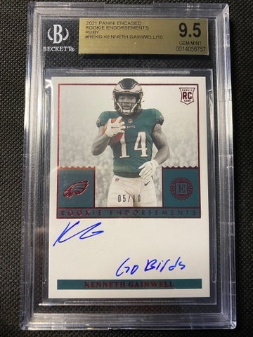 KENNETH GAINWELL 2021 ENCASED ROOKIE ENDORSEMENTS EMERALD #05/10 BGS 9.5/10