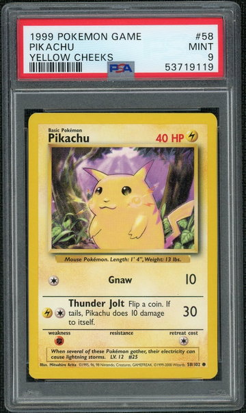 1999 Pokemon Base Set Yellow Cheeks Pikachu #58 PSA 9