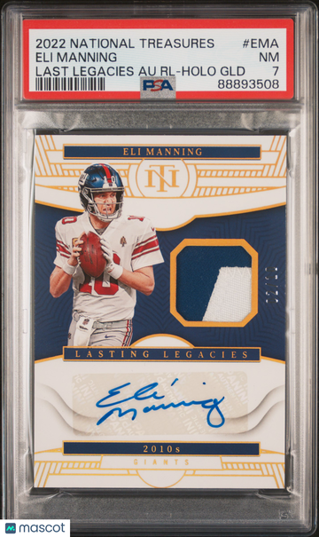 2022 Panini National Treasures Lasting Legacies Autograph Relic Eli Manning #EMA Last Legacies Au RL Holo GLD /10 Low Po
