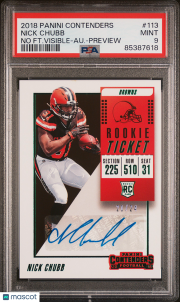 2018 Panini Playoff Contenders Preview Autograph Nick Chubb #113 /24 PSA 9