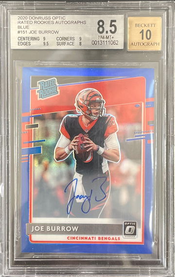 Joe Burrow 2020 Donruss Optic Rated Rookies Blue Autographs RC /75 BGS 8.5