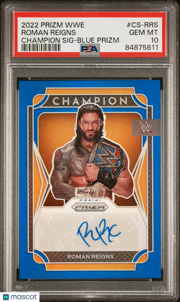 2022 Panini Prizm WWE Champion Signatures Roman Reigns #CS-RRS Blue /49 PSA 10