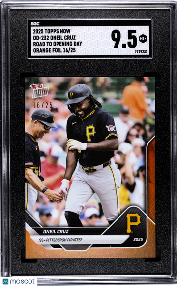 2025 Topps Now Oneil Cruz #OD-232 Road Opening Day Orange Foil SGC 9.5