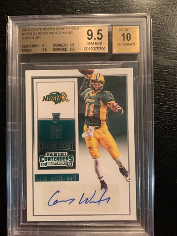2016 Contenders Draft Picks Carson Wentz AU BGS 9.5 Gem Mint 