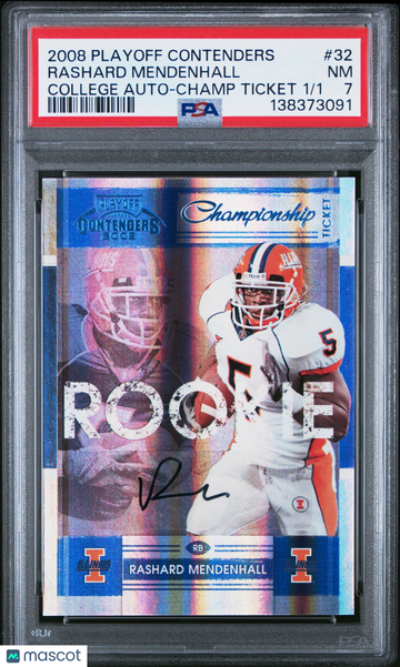 2008 Playoff Contenders College Rookie Ticket Autograph Rashard Mendenhall #32 Champ /1 PSA 7