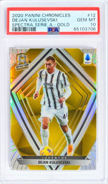 2020-21 Panini Chronicles Dejan Kulusevski Spectra Gold/10 PSA 10 POP 1