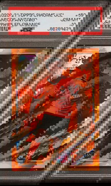 2020-21 Topps Chrome Sapphire UCL Orange Marcos Antonio RC #/50 PSA 10