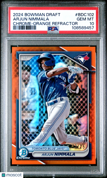 2024 Bowman Draft Arjun Nimmala Chrome Orange Refractor /25 PSA 10