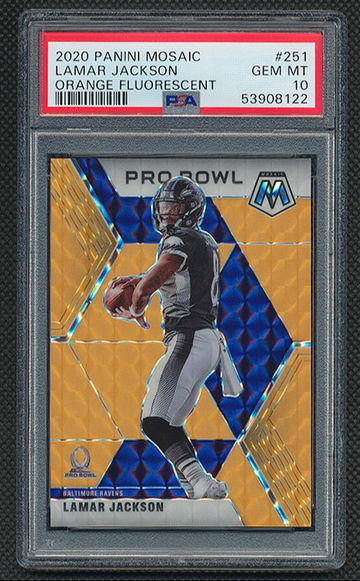 2020 Mosaic Lamar Jackson Orange /25 PSA 10