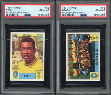 1994 Panini World Cup Story Sticker Pele PSA 10 Brazil Brasil Set POP 4 + POP 1