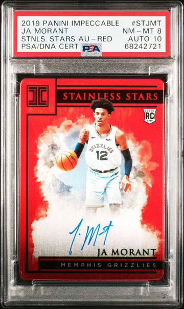 2019-20 Impeccable Stainless Stars Red Ja Morant /60 On Card Auto PSA 8 Auto 10 NM-MT #STJMT