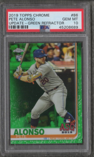 2019 Topps Chrome Green Pete Alonso #ed 20/99 "Jersey #" PSA 10