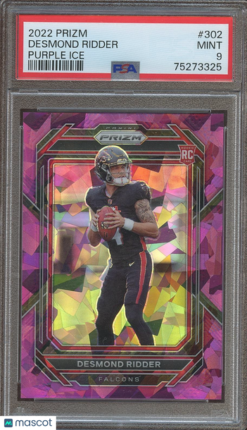 2022 Panini Prizm Desmond Ridder #302 Purple Ice Prizm Parallel/Variety Rookie Base Set PSA 9