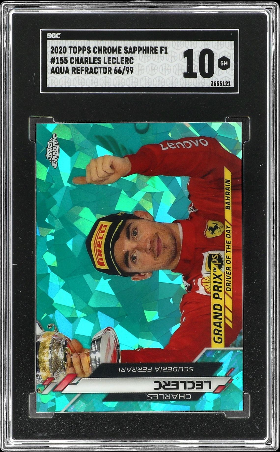 2020 TOPPS CHROME SAPPHIRE F1 #155 CHARLES LECLERC AQUA SP /99 SGC 10