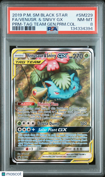 2019 Pokemon SM Black Star Promo Venusr. & Snivy GX PSA 8 #SM229