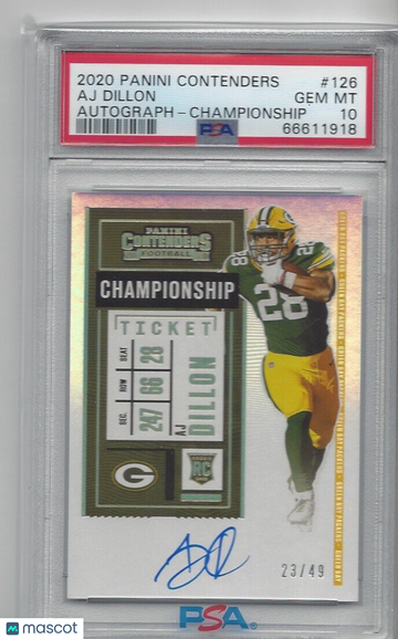 2020 Panini Contenders Aj Dillon #126 Autograph Championship PSA 10