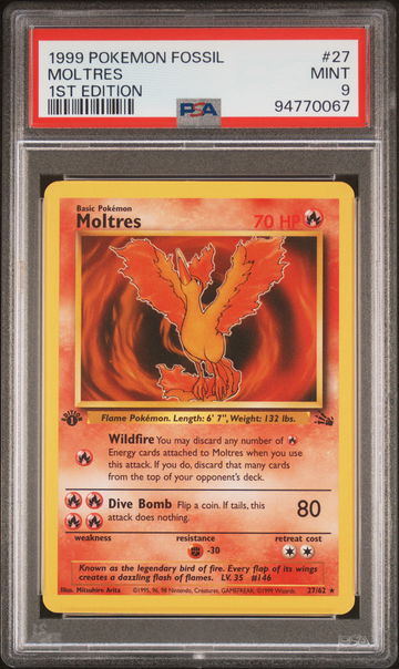 1999 Pokemon Fossil 1st Edition Moltres #27 PSA 9