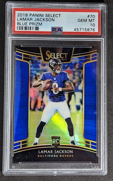 2018 Panini Select Lamar Jackson Blue Prizm PSA 10
