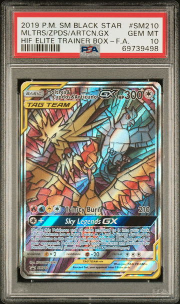 2019 Pokemon Sun and Moon Black Star Promo Hidden Fates Elite Trainer Box Articuno/Moltres/Zapdos Gx #SM210 PSA 10