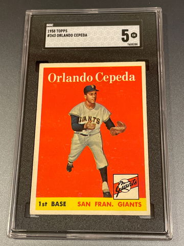 1958 Topps Card #343 Orlando Cepeda San Francisco Giants Rookie Card SGC 5