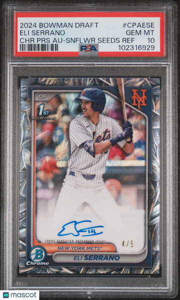 2024 Bowman Draft Chrome Prospect Autographs Eli Serrano #CPAESE PRS Snflwr Seeds Ref /5 PSA 10