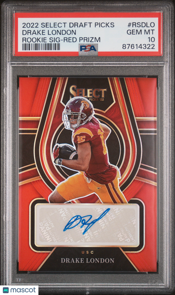 2022 Panini Select Draft Picks Rookie Signatures Drake London #RSDLO Red Prizm PSA 10