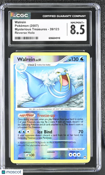 2007 Pokemon Mysterious Treasures Walrein Reverse Holo CGC 8.5 #39/123