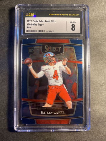 2022 Panini Select Draft Picks #10 Bailey Zappe Blue New England Patriots NM/ Mint 8