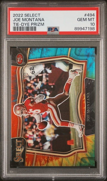 2022 Select Joe Montana Tie Dye Field Level Prizm /25 PSA 10 Gem MT 49ers HOF