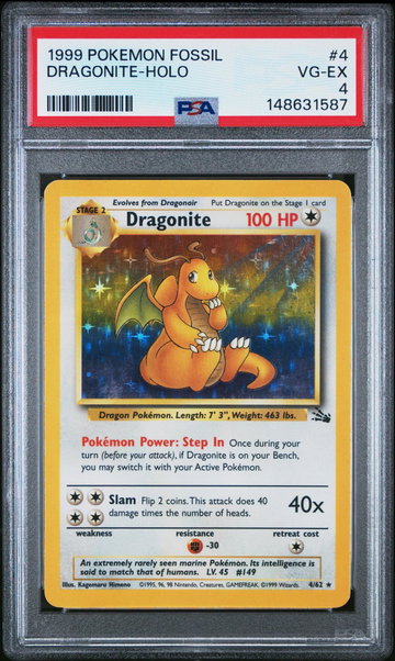 1999 Pokemon Fossil Holo Dragonite #4 PSA 4