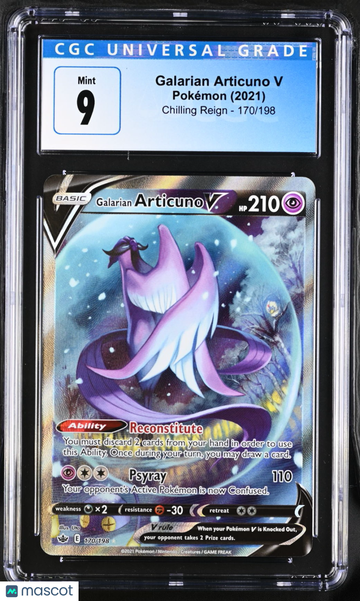 2021 Pokemon Chilling Reign Galarian Articuno V Holo Ultra Rare Ultra Rare CGC 9 #170/198
