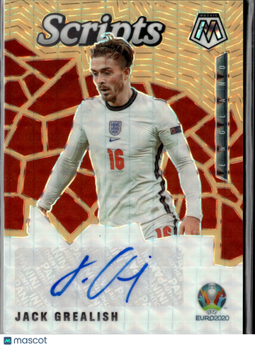 Jack Grealish 2021 Panini Mosaic Prizm Scripts UEFA Euro Soccer Auto Gold /5 England