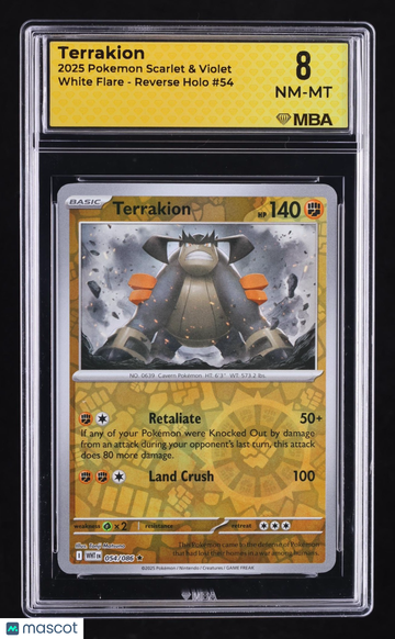 2025 Pokemon Scarlet & Violet White Flare Terrakion Reverse Holo MBA 8 #54