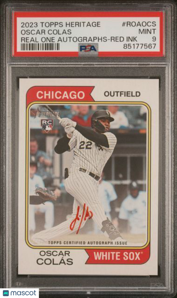 2023 Topps Heritage Real One Autographs Oscar Colas #ROAOCS Red Ink PSA 10