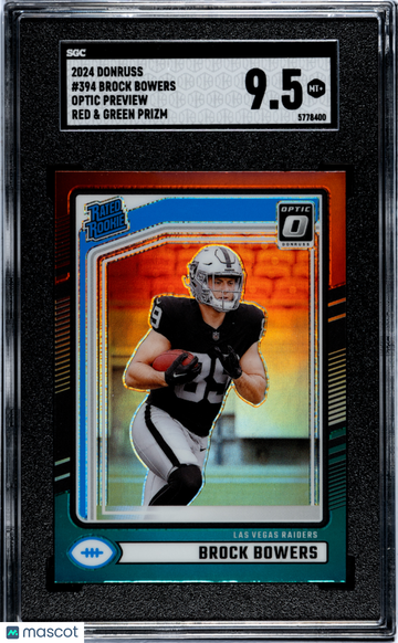 2024 Donruss Brock Bowers #394 Optic Preview Red & Green Prizm SGC 9.5