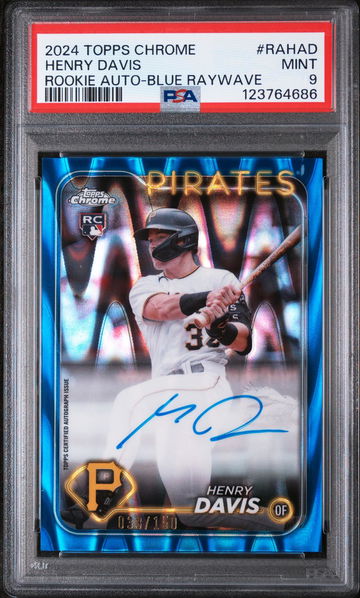 2024 Topps Chrome Rookie Autographs Rookie Au-Blue Raywave Ref Henry Davis #RAHAD /150 PSA 9