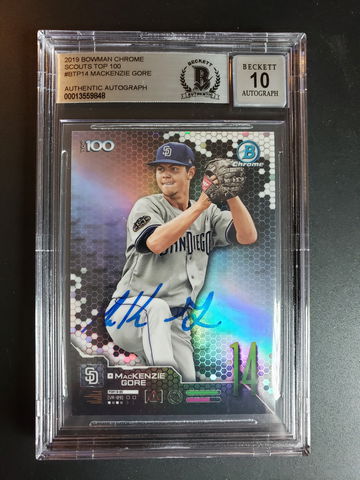 Mackenzie Gore Autographed 2019 Bowman Chrome Scouts Top 100! 10 Grade Auto!