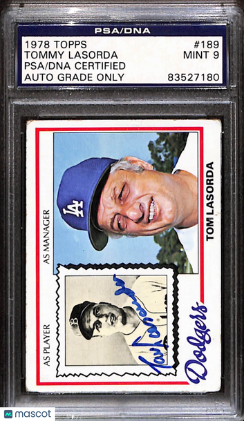 1978 Topps Tommy Lasorda #189 [Base] Base Set PSA A Auto 9