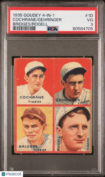 1935 Goudey 4-In-1 Gehringer Cochrane #1D Bridges Rogell PSA 3