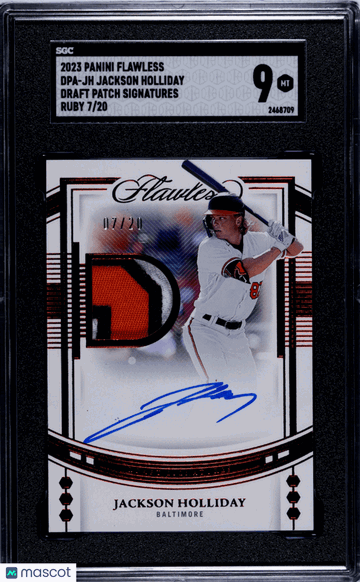 2023 Panini Flawless Jackson Holliday #DPA-JH Draft Patch Sigs. Ruby SGC 9