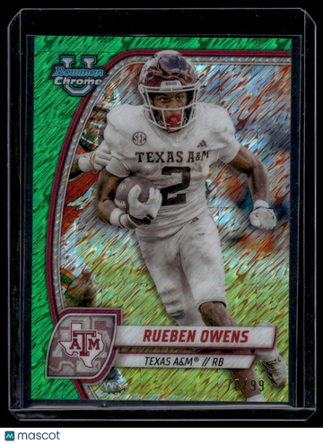 2024 Bowman Chrome University Rueben Owens #76 Green Shimmer Refractor SN
