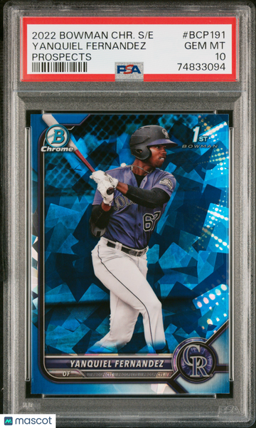 2022 Bowman Chrome Sapphire Edition Prospects Yanquiel Fernandez #BCP191 PSA 10