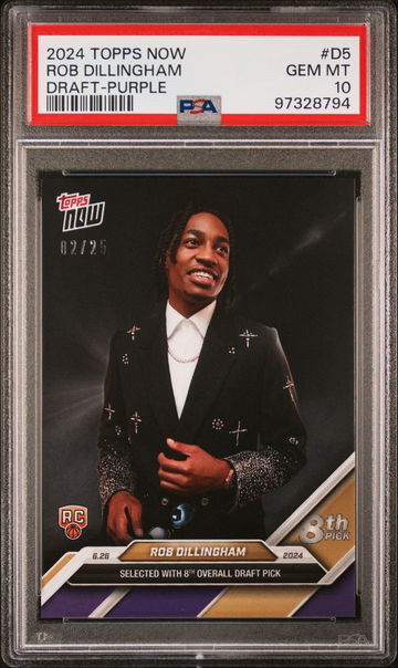 2024 TOPPS NOW DRAFT DRAFT ROB DILLINGHAM #/25 PURPLE #D5 RC ROOKIE PSA 10