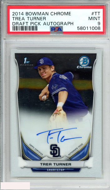 2014 BOWMAN CHROME DRAFT PICK AUTOGRAPH TREA TURNER #TT 1ST RC PSA 9 MINT