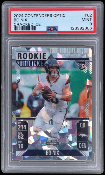 2024 Panini Contenders Optic Bo Nix Rookie Ticket Cracked Ice PSA 9