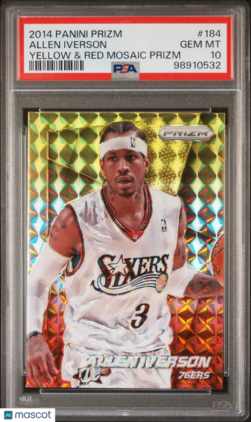 2014 Panini Prizm Allen Iverson #184 Yellow & Red Mosaic Prizm PSA 10